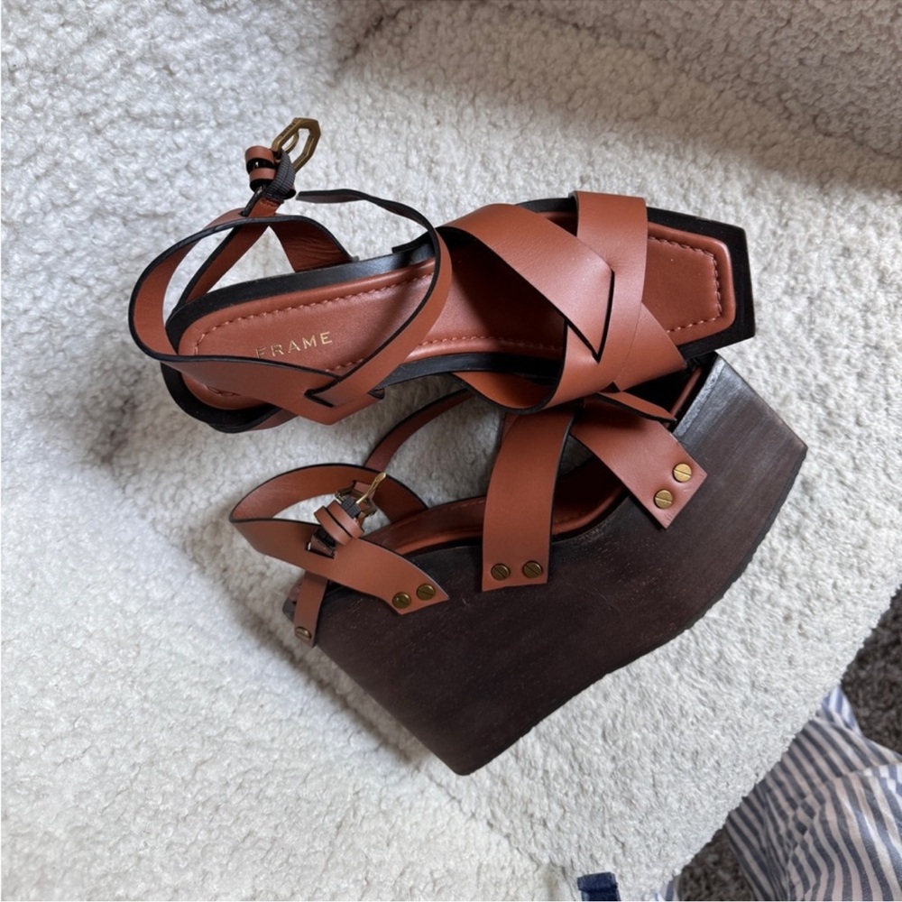 FRAME Brown Strappy Platform Sandals 8.5
